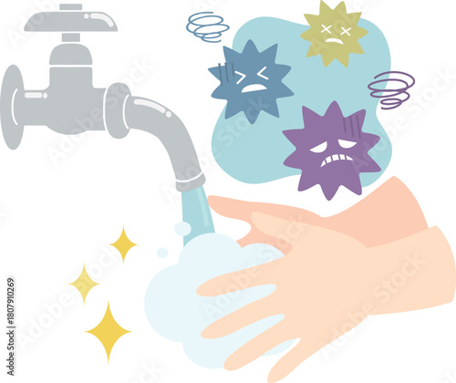 手洗いでばい菌を洗い流す