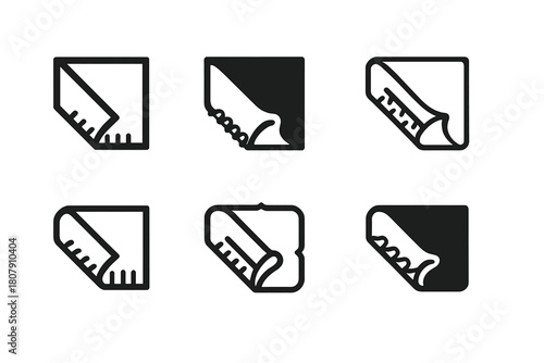 Textile Edge Logos. Textile edge. Set Logo of Textile edge: folded hem with visible thread. harmonious logo variations of the same emblematic concept, each