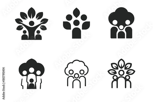 Generations Care Emblems. elderly care within the family unit. Icon set. Set Logo of elderly care within the family unit: tree of generations symbol.