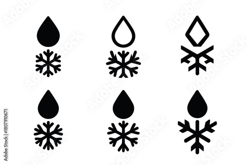Freezing Process Icons. The process of freezing. Icon set. Set Logo of The process of freezing: phase change diagram from liquid to solid. harmonious logo