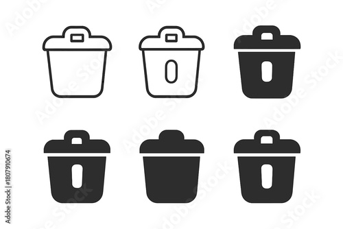 Trash Bin Icon Set. Trash bin lid. Icon set. Set Logo of Trash bin lid: Lid with handle. harmonious logo variations of the same emblematic concept (Stylized