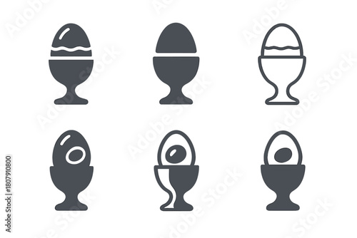 Boiled Egg Icons. Boiled eggs. Icon set. Set Logo of Boiled eggs: Egg on plate. harmonious logo variations of the same emblematic concept, each with different
