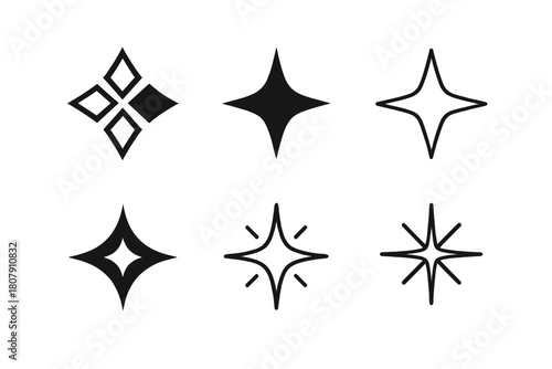 Glint Logo Variations. Glint. Icon set. Set Logo of Glint: Shimmering star. harmonious logo variations of the same emblematic concept, each with different