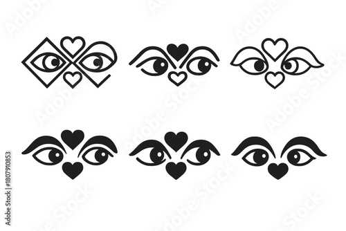 Loving Glance Icons. Loving glances and facial expressions between partners. Icon set. Set Logo of loving glances and facial expressions between partners: eyes