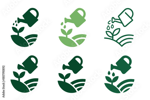 Sustainable Farming Icons. Sustainable farming. Icon set. Set Logo of Sustainable farming: Tractor in field. harmonious logo variations of the same emblematic