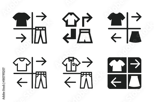 Outfit Mixing Logos. Mixing and matching outfits. Icon set. Set Logo of mixing and matching outfits: outfit combination grid. harmonious logo variations of the
