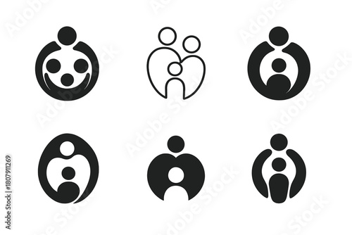 Family Planning Icons. Family Planning. Icon set. Set Logo of Family Planning: growing heart symbol. harmonious logo variations of the same emblematic concept,