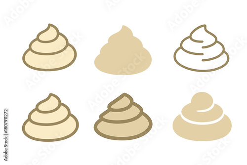 Mashed Potato Icons. Mashed potato mound. Icon set. Set Logo of mashed potato mound: swirl-patterned mashed potatoes served in a bowl. harmonious