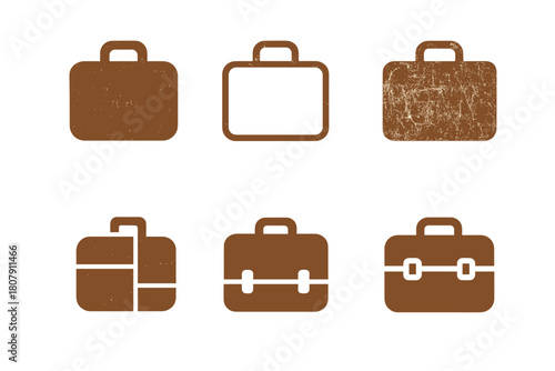 Vintage Suitcase Logos. Old suitcase. Icon set. Set Logo of old suitcase: vintage travel case. harmonious logo variations of the same emblematic concept, each