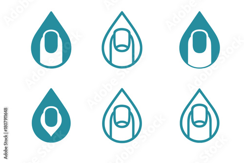 Natural Nails Logos. Natural nails. Icon set. Set Logo of natural nails: clean nail bed with highlighted lunula. harmonious logo variations of the same