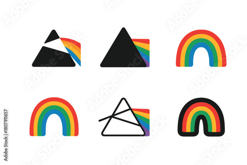 Rainbow Logo Variations. Rainbow. Icon set. Set Logo of rainbow: spectrum color bands. harmonious logo variations of the same emblematic concept, each with