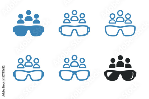 Augmented Reality Glasses Icons. Augmented reality glasses for gaming or navigation. Icon set. Set Logo of augmented reality glasses for gaming or navigation: