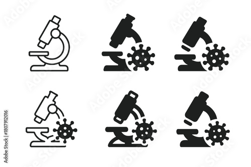 Disease Outbreak Icons. Disease outbreaks. Icon set. Set Logo of Disease outbreaks: Virus particle. harmonious logo variations of the same emblematic concept,