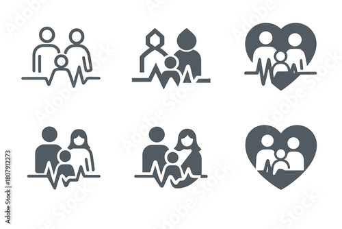 Family Mental Health Icons. Supporting mental health within the family structure. Icon set. Set Logo of Supporting mental health within the family structure: