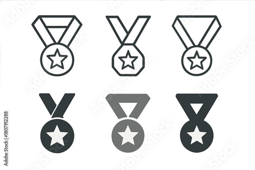 Motivational Medal Icons. Self-motivation. Icon set. Set Logo of Medal: Reward for effort. Stylized detail, Abstract geometric, Minimal outline, Filled