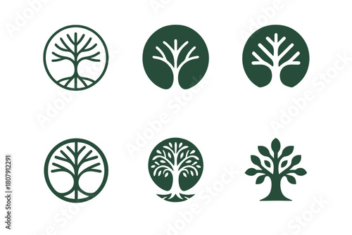 Tree of Life Logos. Spiritual growth and well-being. Icon set. Set Logo of Spiritual growth and well-being: Tree of life. harmonious logo variations of the