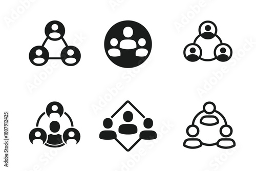 Virtual Event Emblem Set. Virtual events. Icon set. Set Logo of virtual events: connected users network. harmonious logo variations of the same emblematic