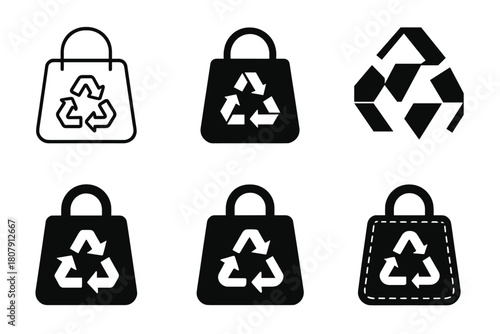 Upcycled Fashion Logos. upcycled fashion accessories. Icon set. Set Logo of upcycled fashion accessories: handbag made from recycled materials. harmonious logo