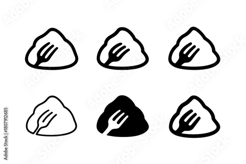 Mashed Potato Icons. Mashed potato mound. Icon set. Set Logo of mashed potato mound: swirl-patterned mashed potatoes served in a bowl. harmonious