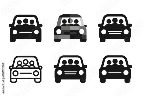 Family Car Logos. Family car trip. Icon set. Set Logo of family car trip: car front view. harmonious logo variations of the same emblematic concept, each with