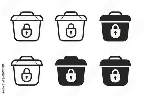 Trash Bin Icon Set. Trash bin lid. Icon set. Set Logo of Trash bin lid: Lid with handle. harmonious logo variations of the same emblematic concept (Stylized