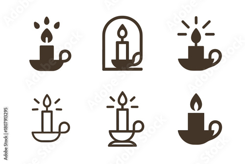 Scandinavian Candle Icons. Scandinavian style. Icon set. Set Logo of Scandinavian style: candle and cozy light. harmonious logo variations of the