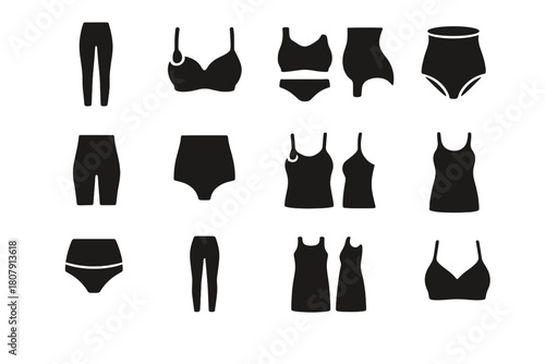 Seamless Maternity Icons. Seamless Maternity. Solid icon set of Seamless Maternity: maternity leggings, nursing bra, maternity panties, belly band, maternity