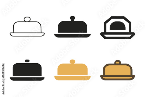 Butter Dish Logos. Butter dish. Icon set. Set Logo of Butter dish: Classic butter dish. harmonious logo variations of the same emblematic concept, each with