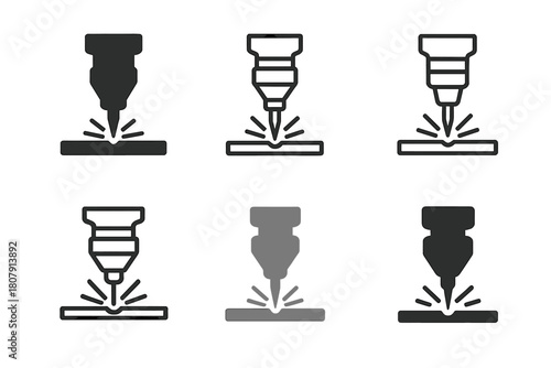 Cutting Machines Logos. Cutting machines. Icon set. Set Logo of cutting machines: laser beam cutting through metal sheet. harmonious logo variations of the