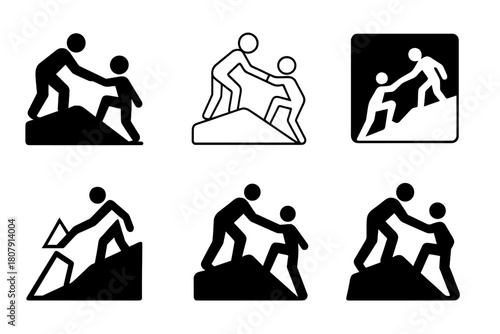 Assistance Logo Variations. Helping someone prepare for a big event or transition. Icon set. Set Logo of helping someone prepare for a big event or transition: