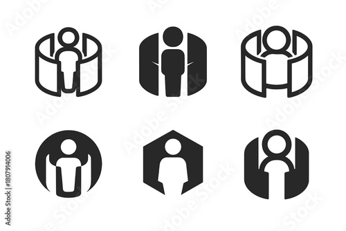 Depression Wall Logos. Wall of depression closing in around a figure. Icon set. Set Logo of wall of depression closing in around a figure: circular barrier of