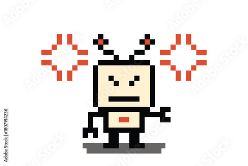 Cartoon pixel art of humanoid robot learning toy robotic engineer bot machine business vector character intelligence electronic background 8 bit artificial cyborg art.