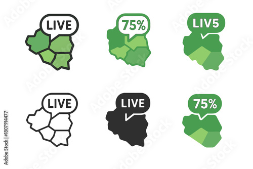 Live Polling Icons. Live Polling Graphics. Icon set. Set Logo of live polling graphics: ballot box merged with real-time chart line. harmonious logo variations