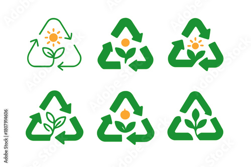 Biomass Energy Icons. alternative energy sources from biological processes. Icon set. Set Logo of alternative energy sources from biological processes: biomass