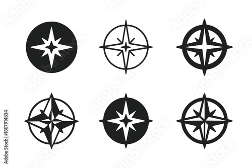 Moral Compass Icons. Moral development. Icon set. Set Logo of Moral development: Guiding compass. harmonious logo variations of the same emblematic concept,