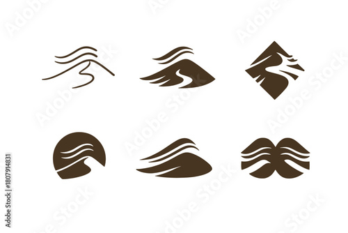 Shifting Sands Icons. Shifting Sands. Icon set. Set Logo of Shifting Sands: sweeping desert dunes with wind lines. harmonious logo variations of the same