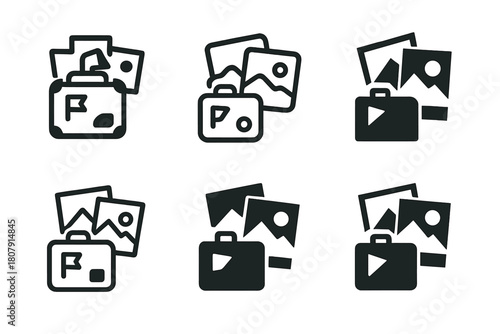 Travel Souvenir Logos. Travel souvenirs. Icon set. Set Logo of travel souvenirs: travel memories collage. harmonious logo variations of the same emblematic