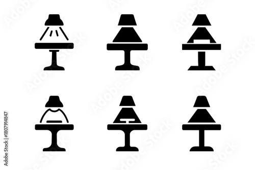 Logo Variations Display. Product table display. Icon set. Set Logo of product table display: countertop setup with spotlight illumination. harmonious logo