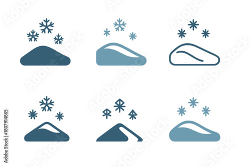 Snowflake Logo Variations. Snow-covered ground. Icon set. Set Logo of snow-covered ground: smooth slope with snowflake details and subtle light. harmonious
