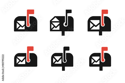 Mailbox Logo Variations. Return address. Icon set. Set Logo of Return address: Mailbox with letter. harmonious logo variations of the same emblematic concept,