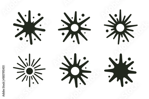 Big Bang Logo Variations. big bang. Icon set. Set Logo of big bang: cosmic particles scattering in space. harmonious logo variations of the same emblematic