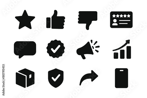 Customer Review Influence Icons. Influence of Customer Reviews and Online Ratings on Marketing. Solid icon set of Influence of Customer Reviews and Online