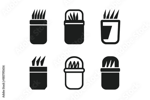 Toothpick Holder Icons. Toothpick Holder. Icon set. Set Logo of Toothpick Holder: plastic travel container. harmonious logo variations of the same emblematic