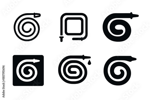 Hose Logo Variations. Hose. Icon set. Set Logo of hose: sprinkler head. harmonious logo variations of the same emblematic concept, each with different artistic