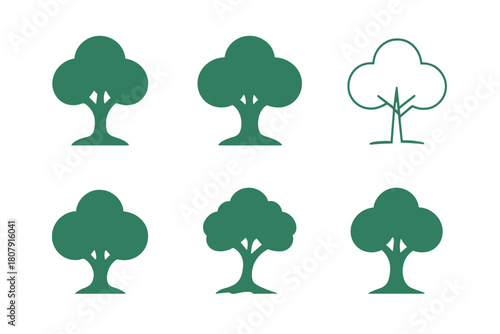 Reforestation Icon Set. Reforestation efforts and tree planting. Icon set. Set Logo of Reforestation efforts and tree planting: Forest canopy. harmonious logo