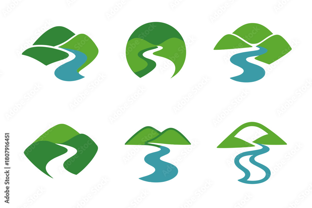 Obraz premium Nature Path Logos. Nature path. Icon set. Set Logo of Nature path: Path through trees. harmonious logo variations of the same emblematic concept, each with