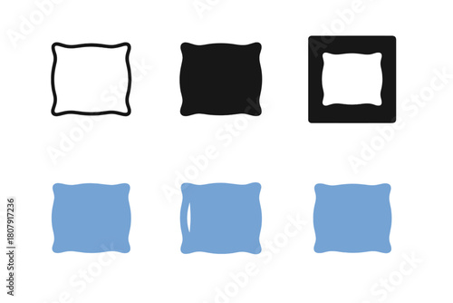 Pillow Logo Variations. Extra pillow. Icon set. Set Logo of extra pillow: cozy bed pillow with subtle texture. harmonious logo variations of the same