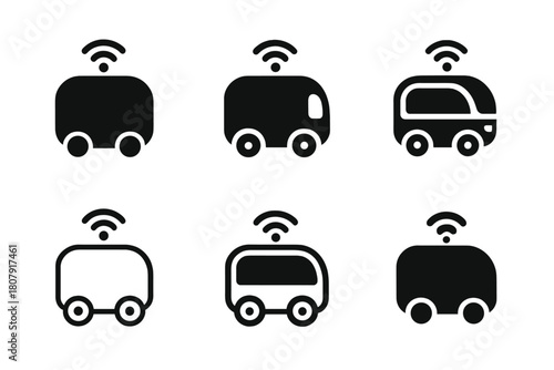 Autonomous Transport Icons. autonomous public transport. Icon set. Set Logo of autonomous public transport: AI navigation system. harmonious logo variations of