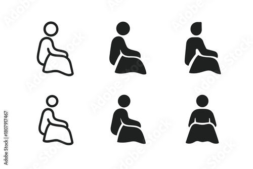 Blanket Logo Variations. Blanket over knees. Icon set. Set Logo of blanket over knees: geometric blanket pattern wrapped around lower body. harmonious logo