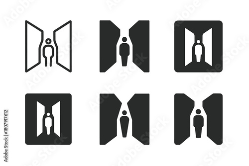 Walls Closing In. Wall of depression closing in around a figure. Icon set. Set Logo of wall of depression closing in around a figure: closing stone walls